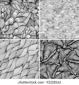 Set of four seamless abstract hand-drawn pattern, waves background. Seamless pattern can be used for wallpaper, pattern fills, web page background,surface textures. Gorgeous seamless floral background