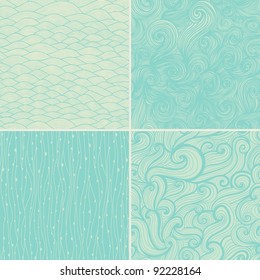 Set of four seamless abstract hand-drawn pattern, waves background. Seamless pattern can be used for wallpaper, pattern fills, web page background,surface textures. Gorgeous seamless floral background