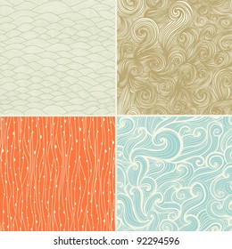 Set of four seamless abstract hand-drawn pattern, waves background. Seamless pattern can be used for wallpaper, pattern fills, web page background,surface textures. Gorgeous seamless floral background