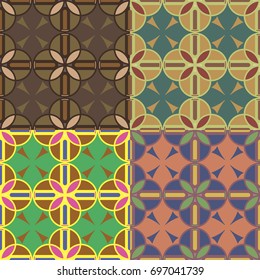 Set of four seamless abstract patterns in different color solutions with circles