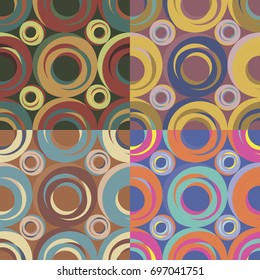 Set of four seamless abstract patterns in different color solutions with irregular circles