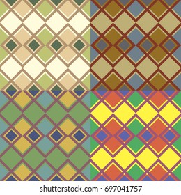 Set of four seamless abstract patterns in different color solutions with squares