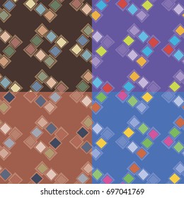 Set of four seamless abstract patterns in different color solutions with irregular squares