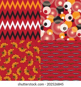 Set of four seamless african patterns. Vector background.