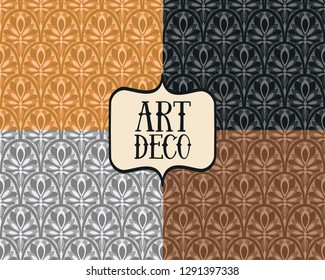 Set of four seamless backgrounds with art deco golden and silver rosettes, retro style vector illustration