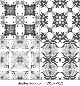 Set of four seamless backgrounds. Floral damask ornament. Easy to change colors.