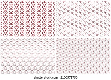 conjunto de cuatro orígenes impecables con corazones. Fondo de San Valentín