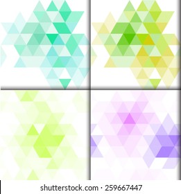 Set of four seamless backgrounds with triangles. Abstract pattern, abstract background. Fresh spring colors. Stock vector.