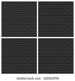 Set of four seamless black metal background, vector illustration