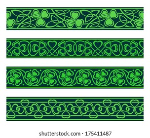 set of four seamless borders with shamrock