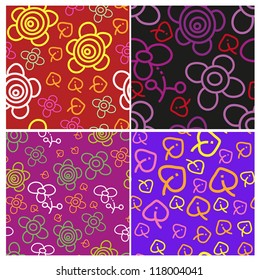 set of four seamless bright ornaments with flowers and leaves