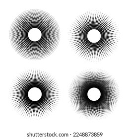 Conjunto de cuatro círculos sin soldadura con diferentes texturas de semitono aisladas sobre fondo blanco