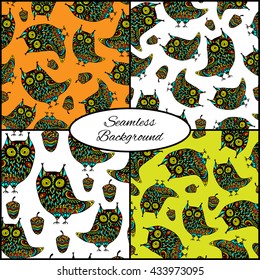 Set Of Four Seamless Color Owl Patterns