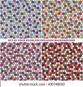 Set of four seamless colored hexagon backgrounds. Vector illustration