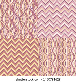 Set of four seamless colorful pink geometric patterns
