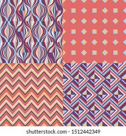 Set of four seamless colorful red geometric patterns