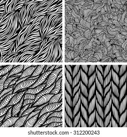Set of four seamless doodle pattern, vector illustration
