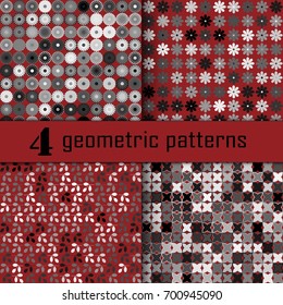 Set of four seamless floral pattern with colored elements, vector abstract background, colorful floral background