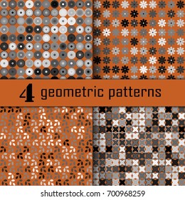 Set of four seamless floral pattern with colored elements, vector abstract background, colorful floral background