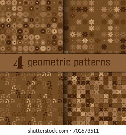 Set of four seamless floral pattern with colored elements, vector abstract background, colorful floral background