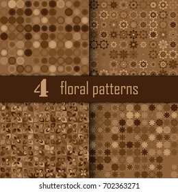 Set of four seamless floral pattern with colored elements, vector abstract background, colorful floral background