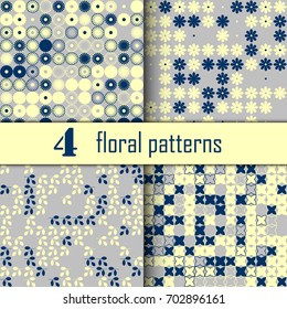 Set of four seamless floral pattern with colored elements, vector abstract background, colorful floral background