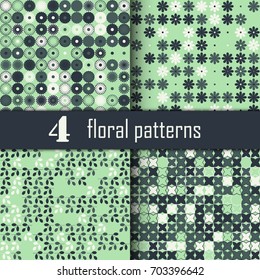 Set of four seamless floral pattern with colored elements, vector abstract background, colorful floral background