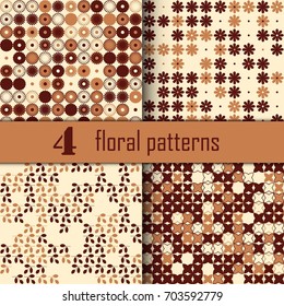 Set of four seamless floral pattern with colored elements, vector abstract background, colorful floral background