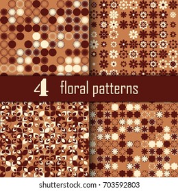 Set of four seamless floral pattern with colored elements, vector abstract background, colorful floral background