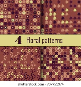Set of four seamless floral pattern with colored elements, vector abstract background, colorful floral background