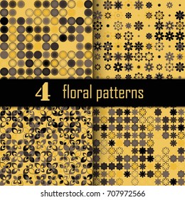 Set of four seamless floral pattern with colored elements, vector abstract background, colorful floral background
