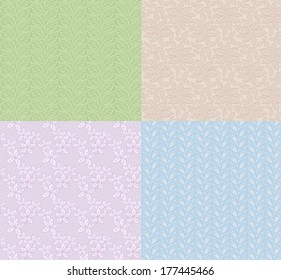 a set of four seamless floral patterns in pastel colors