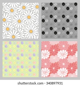 Set of four seamless floral patterns to create a retro images, registration cards, fabric wrap. Vector background. Seamless pattern. Flower pattern.