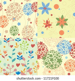 Set of four seamless flowers pattern. Can be used for wallpaper,  fills, web page background, surface textures, textile.