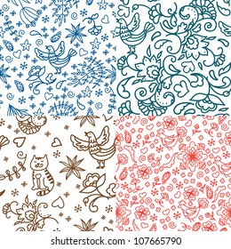 Set of four seamless folk pattern. Can be used for wallpaper, pattern fills, web page background, surface textures, textile.