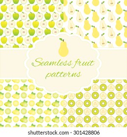 Set of four seamless fruit pattern. Vector illustration. For menu, cards, invitations, wedding or baby shower albums, backgrounds, wallpapers, arts and scrapbooks.