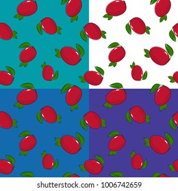 Set of four Seamless Fruit Patterns, Tropical Fruit Mango on a White Green Purple and Blue Background, Vector Illustration