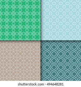 Set of four seamless geometric line patterns. Contemporary graphic design. Endless texture for wallpaper, pattern fills, web page linear backgrounds. Colorful tribal ethnic ornaments, eastern style