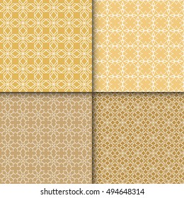 Set of four seamless geometric line patterns. Contemporary graphic design. Endless texture for wallpaper, pattern fills, web page linear backgrounds. Colorful tribal ethnic ornaments, eastern style