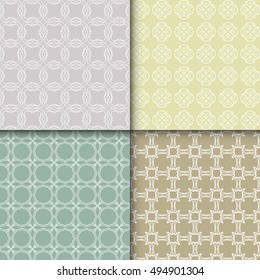 Set of four seamless geometric line patterns. Contemporary graphic design. Endless texture for wallpaper, pattern fills, web page linear backgrounds. Colorful tribal ethnic ornaments, eastern style