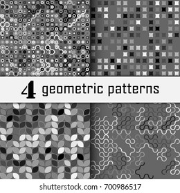 Set of four seamless geometric pattern with colored elements, vector abstract background, colorful geometric background