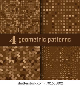 Set of four seamless geometric pattern with colored elements, vector abstract background, colorful geometric background