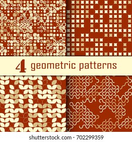Set of four seamless geometric pattern with colored elements, vector abstract background, colorful geometric background