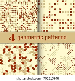 Set of four seamless geometric pattern with colored elements, vector abstract background, colorful geometric background
