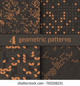 Set of four seamless geometric pattern with colored elements, vector abstract background, colorful geometric background