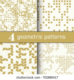 Set of four seamless geometric pattern with colored elements, vector abstract background, colorful geometric background