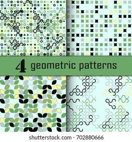 Set of four seamless geometric pattern with colored elements, vector abstract background, colorful geometric background