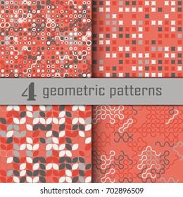 Set of four seamless geometric pattern with colored elements, vector abstract background, colorful geometric background