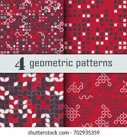 Set of four seamless geometric pattern with colored elements, vector abstract background, colorful geometric background