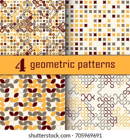 Set of four seamless geometric pattern with colored elements, vector abstract background, colorful geometric background